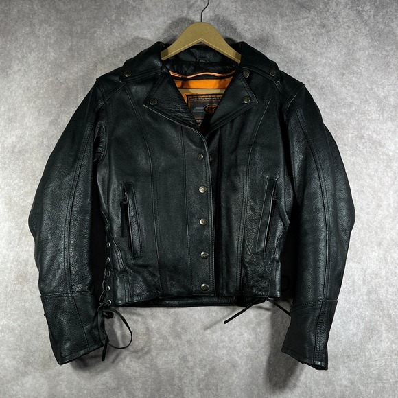 First Classics Biker Moto Jacket Womens Small Black Leather Thinsulate Outdoor - Picture 1 of 10